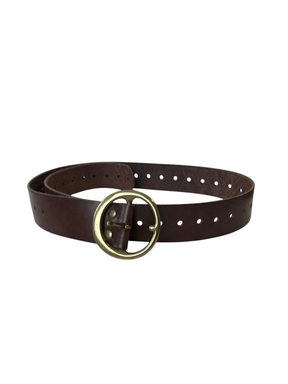 Banana Republic Brown Leather Belt With Brass Coloured Buckle Size S
